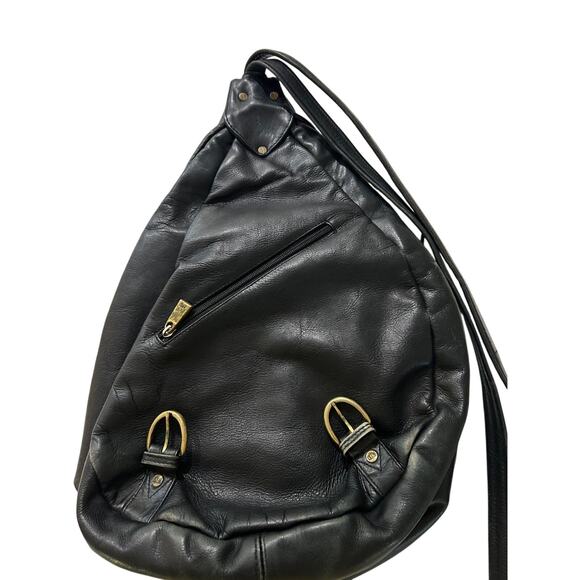 Wilson Leather Sling Backpack Purse Black Sleek Minimalist Y2K Slouchy - Picture 11 of 13